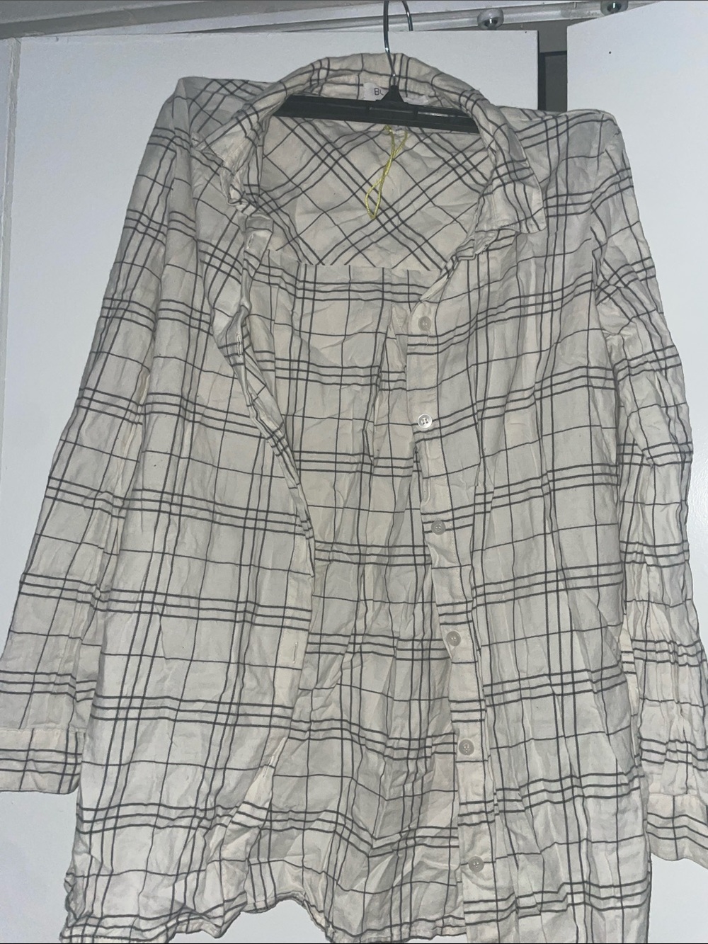 BCBGeneration Cream and Black Plaid Button-Down Shirt
